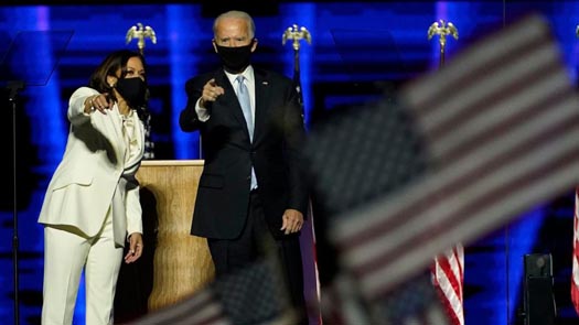 President-elect Joe Biden, and Vice-President elect Kamala Harris greet supporters