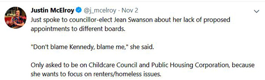 Vancouver City Councillor Jean Swanson said she asked the Mayor not to appointed her to any regional or national boards