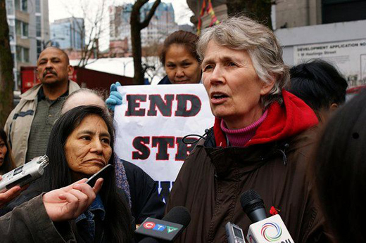 Jean Swanson at a rally in 2012 speaking out on behalf of residents of the Downtown Eastside