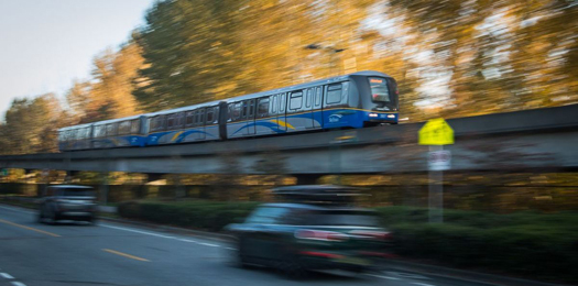 Translink Skytrain traveling through east Vancouve